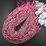 Faceted Natural Pink Tourmaline Rondelle 4mm Beads Diamond Cut Gemstone 15.5" Strand