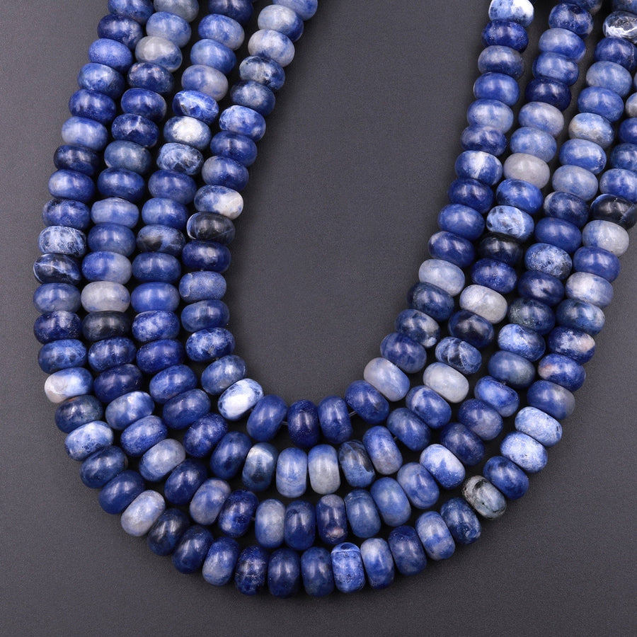 Natural Blue Sodalite Smooth Rondelle Beads 6mm 8mm 15.5" Strand