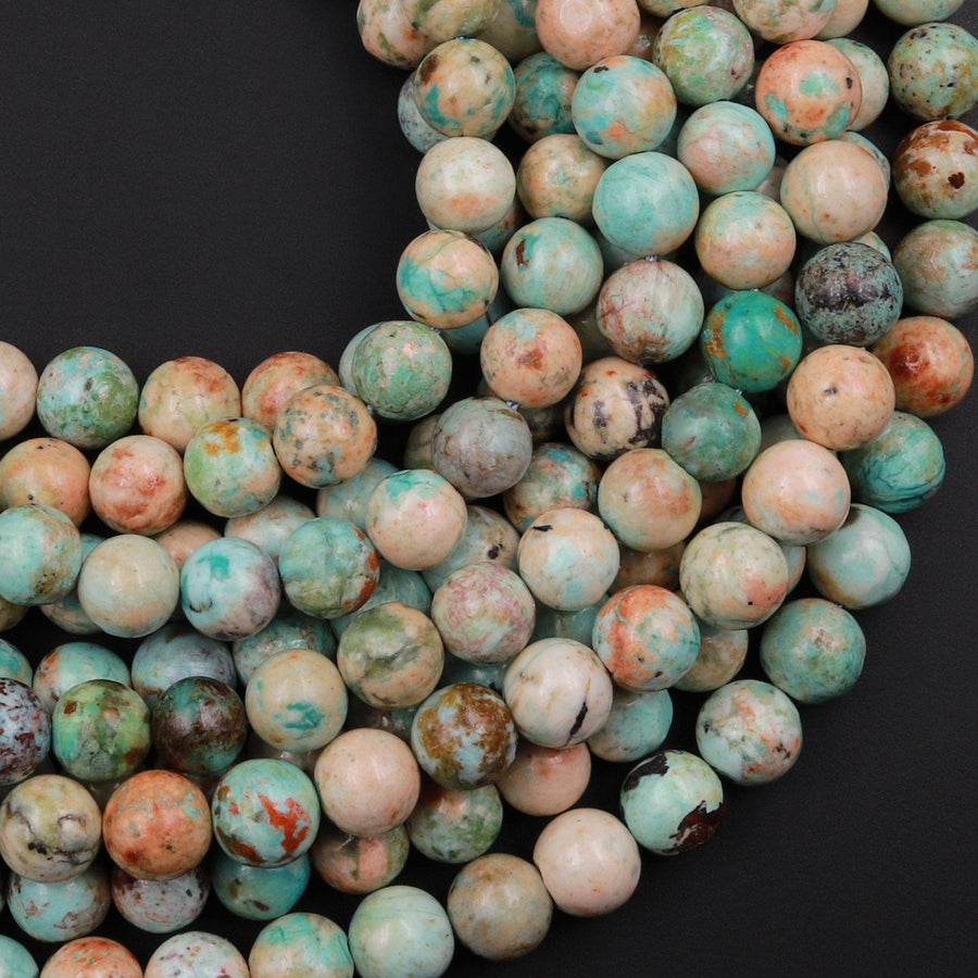 Genuine Natural Peruvian Turquoise 6mm 8mm 10mm Round Beads 15.5" Strand