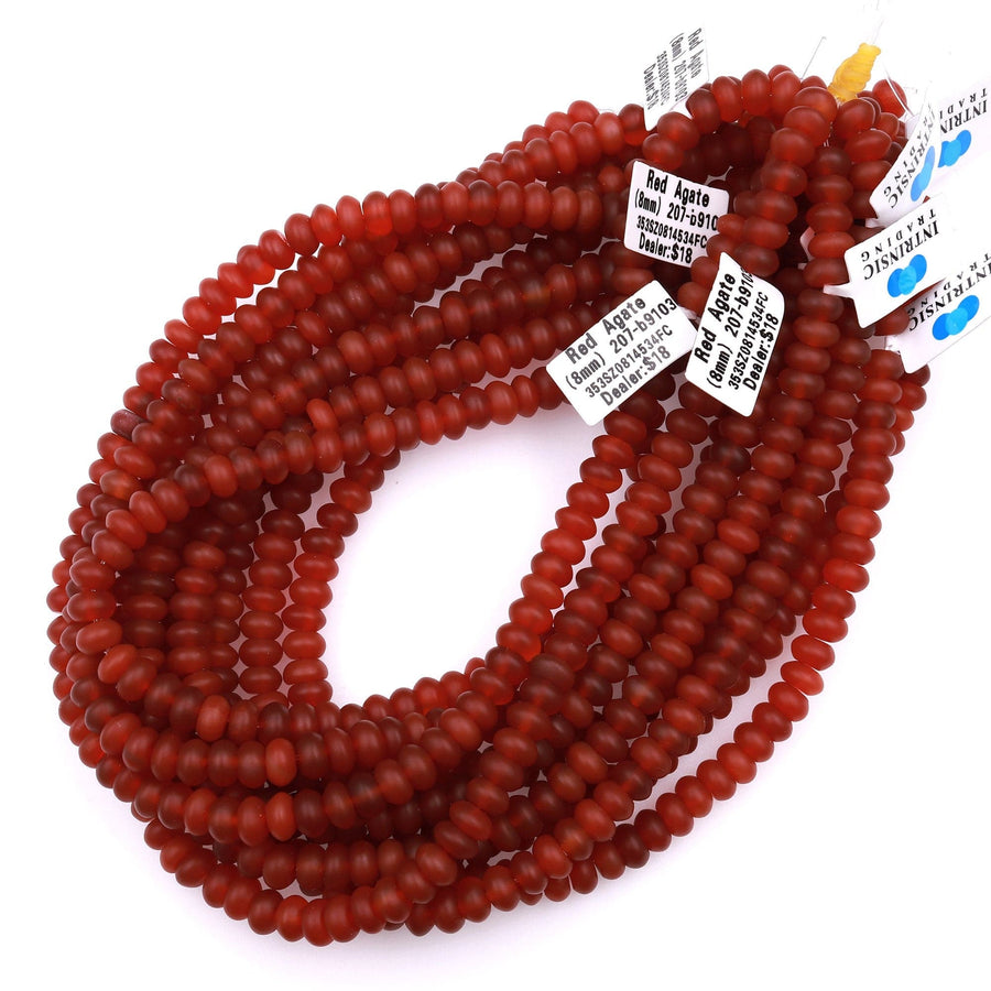 Matte Natural Red Carnelian Rondelle 6mm 8mm Beads 15.5" Strand