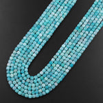 Natural Brazilian Amazonite Faceted 4mm Cube Dice Square Beads Strand