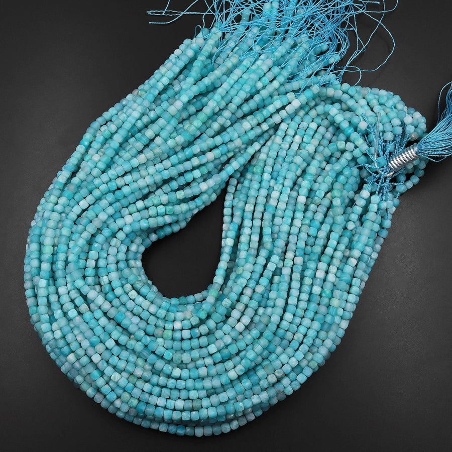 Natural Brazilian Amazonite Faceted 4mm Cube Dice Square Beads Strand