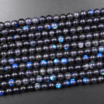 Rare Natural Black Labradorite 5mm 6mm 8mm Round Beads 15.5" Strand