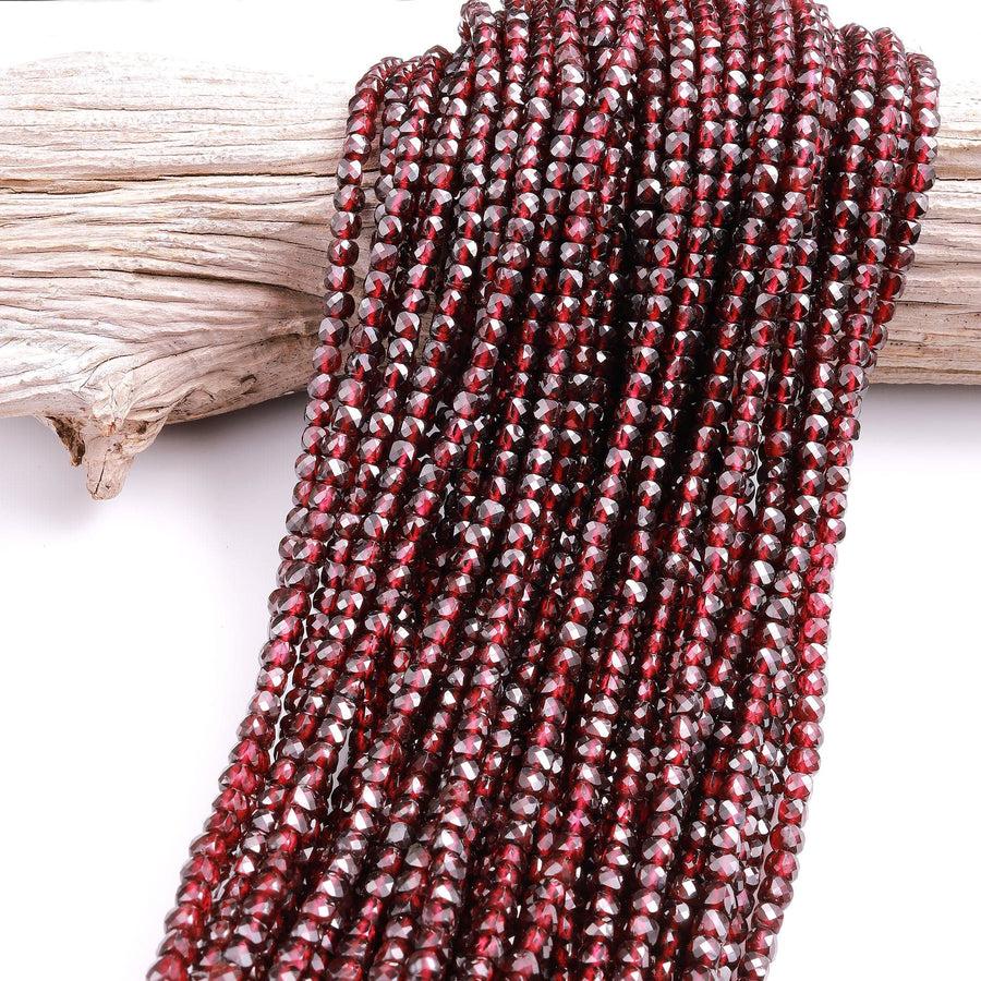 AAA Natural Red Garnet 4mm Faceted Cube Square Dice Beads 15.5" Strand
