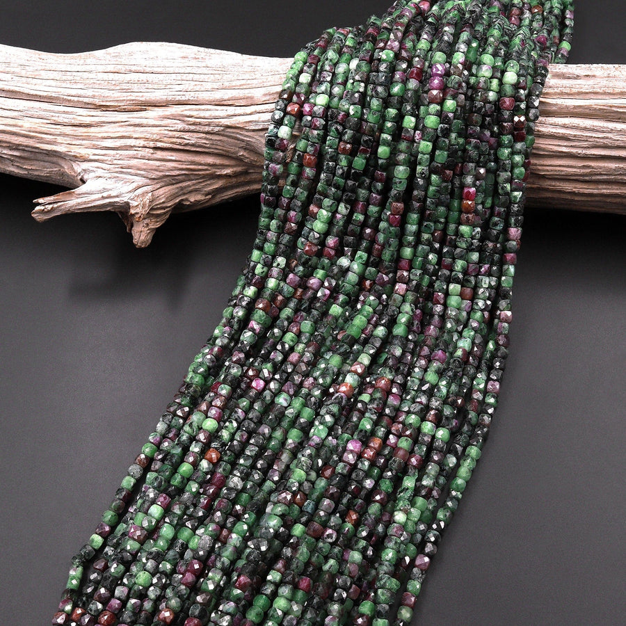 Natural Ruby Zoisite 4mm Faceted Cube Square Dice Beads 15.5" Strand
