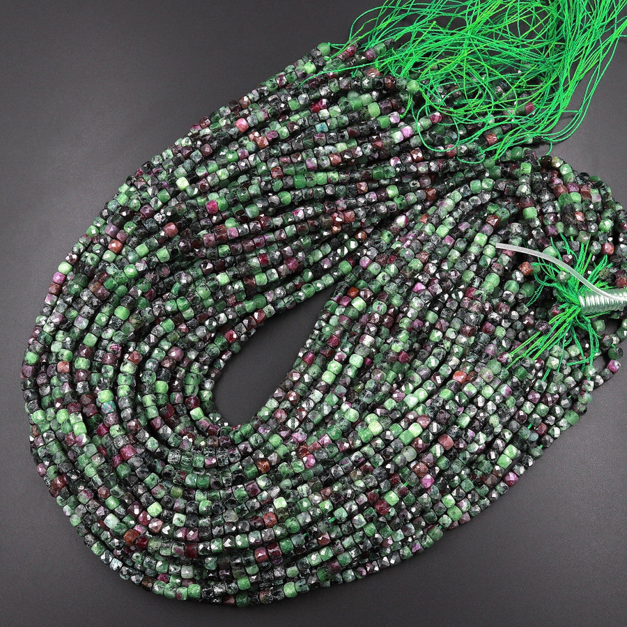 Natural Ruby Zoisite 4mm Faceted Cube Square Dice Beads 15.5" Strand