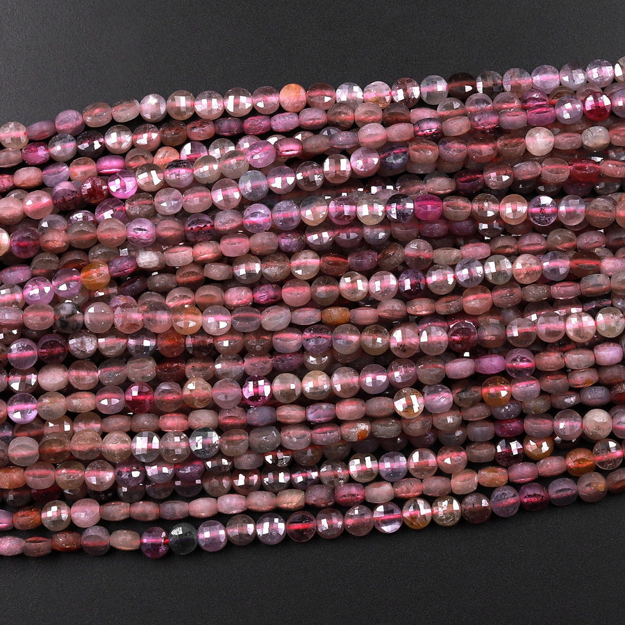Faceted Natural Sapphire Coin Beads 3mm 4mm Flat Disc Dazzling Micro Diamond Cut 15.5" Strand