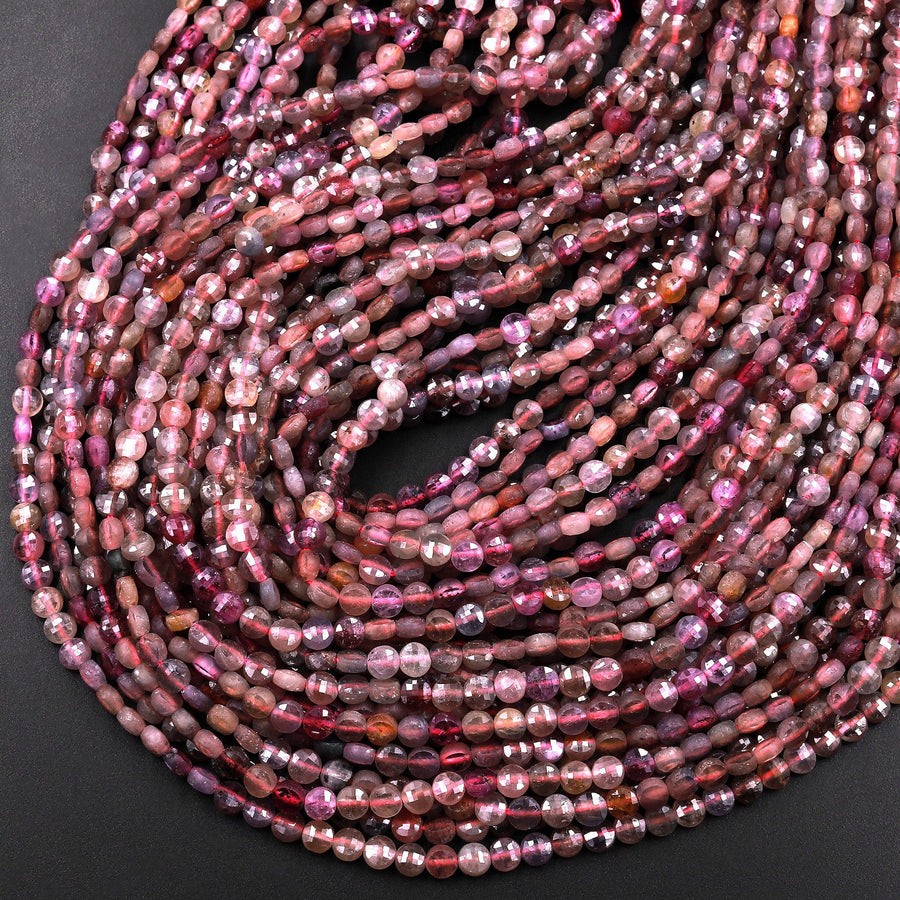 Faceted Natural Sapphire Coin Beads 3mm 4mm Flat Disc Dazzling Micro Diamond Cut 15.5" Strand