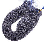 Faceted Natural Blue Sapphire Coin Beads 3mm 4mm Flat Disc Dazzling Micro Diamond Cut 15.5" Strand