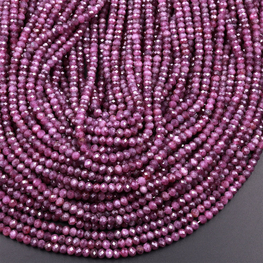 AAA Real Genuine Natural Purple Red Ruby Gemstone Faceted 4mm Rondelle Beads 15.5" Strand