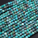 AA Natural Turquoise Faceted 4mm Cube Beads Real Genuine Natural Blue Green Turquoise Micro Faceted Laser Diamond Cut 15.5" Strand