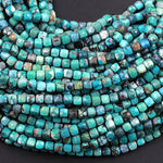 AA Natural Turquoise Faceted 4mm Cube Beads Real Genuine Natural Blue Green Turquoise Micro Faceted Laser Diamond Cut 15.5" Strand