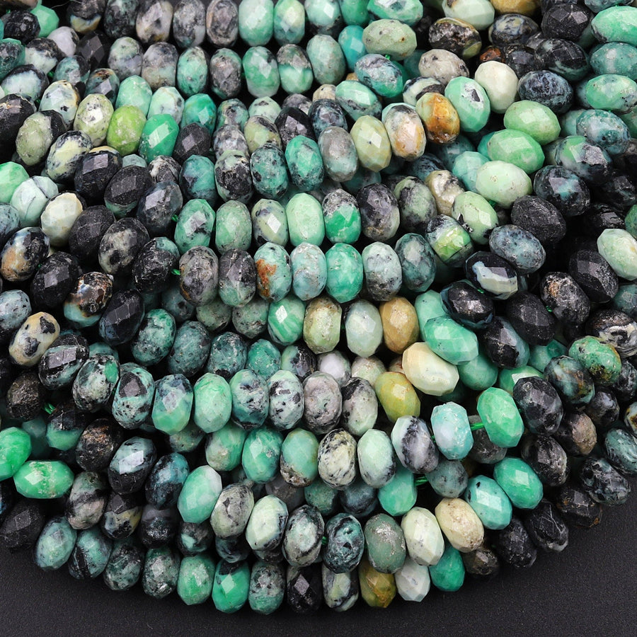 Natural Variscite Faceted 6mm Rondelle Beads Diamond Cut Brown Green Gemstone Beads 15.5" Strand