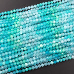 AAA Peruvian Amazonite 4mm Faceted Round Beads Multi Shaded Natural Sea Blue Gemstone Micro Laser Diamond Cut 15.5" Strand