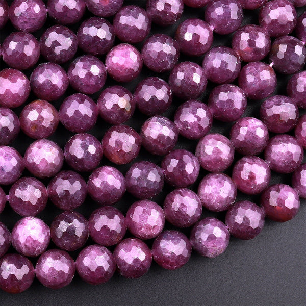 AAA Real Genuine Natural Purple Red Ruby Gemstone Faceted 3mm 4mm 5mm 6mm 7mm 8mm 9mm Round Beads 15.5" Strand
