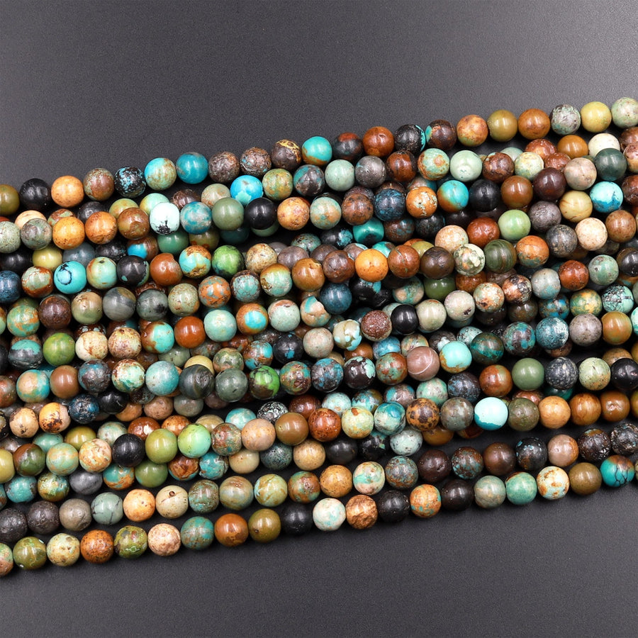Real Genuine Natural Blue Green Brown Turquoise 4mm 6mm Smooth Round Beads 15.5" Strand