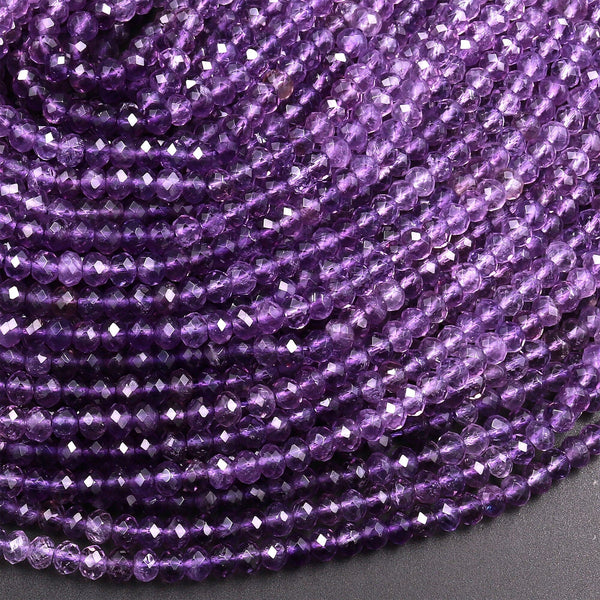 AAA Faceted Natural Amethyst 3mm 4mm Rondelle Beads Shades of Purple 15.5" Strand