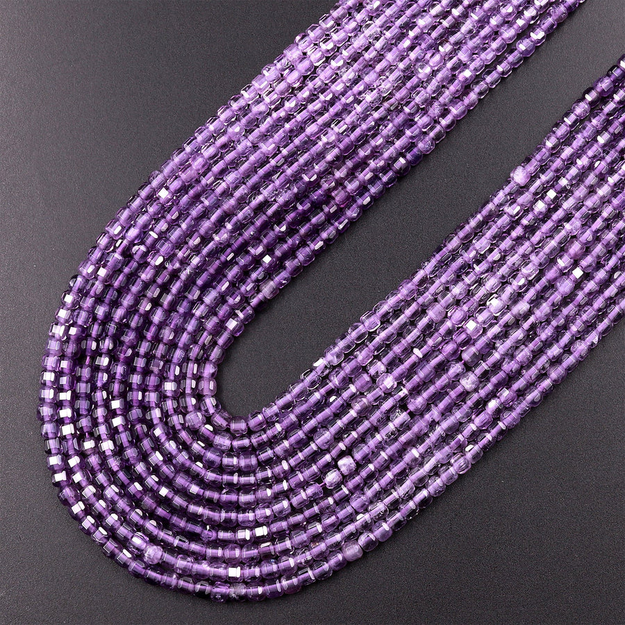 AAA Natural Purple Amethyst 2mm Faceted Cube Square Dice Beads 15.5" Strand