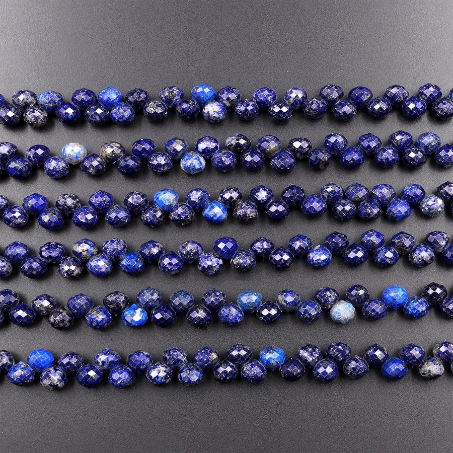 Natural Blue Lapis Faceted 6mm Rounded Briolette Teardrop Beads Good For Earrings 15.5" Strand