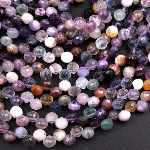 Natural Rainbow Fluorite Faceted 6mm Rounded Briolette Teardrop Beads Good For Earrings 15.5" Strand