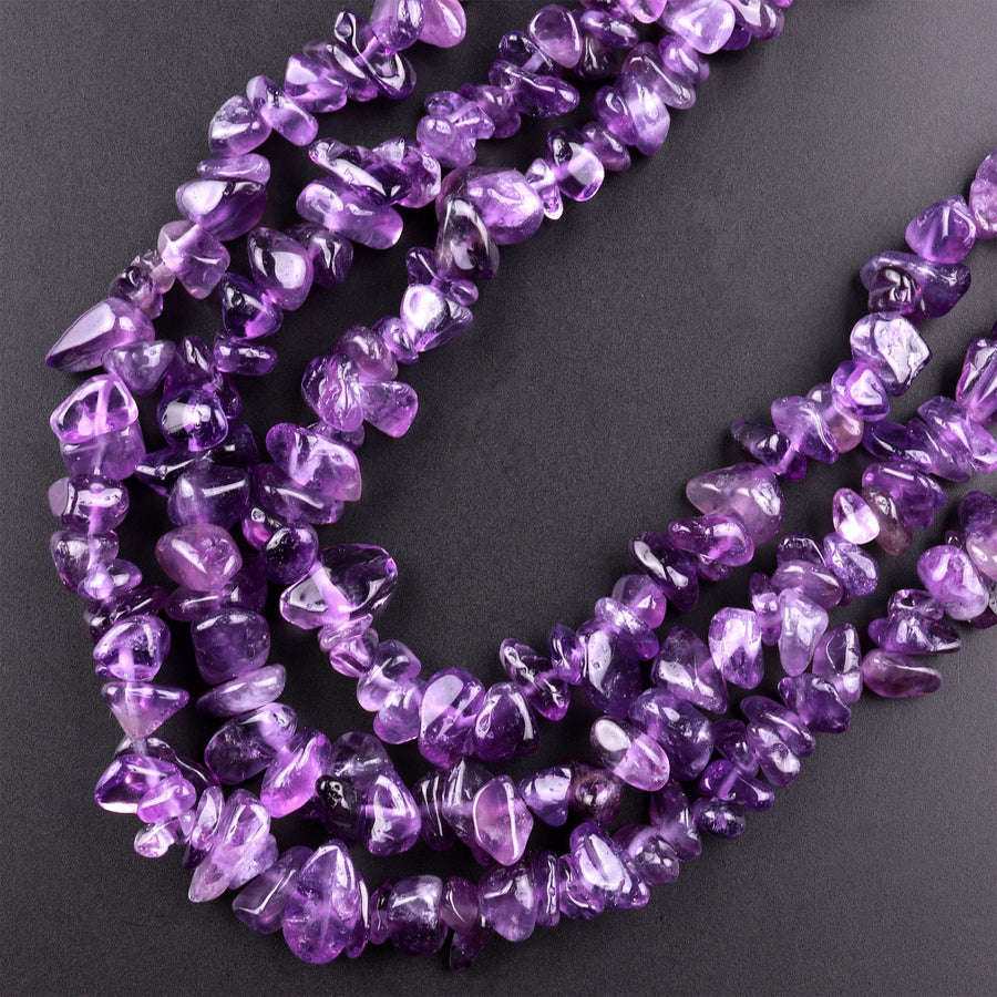 Natural Purple Amethyst Freeform Chip Pebble Nugget Beads Gemstone 15.5" Strand