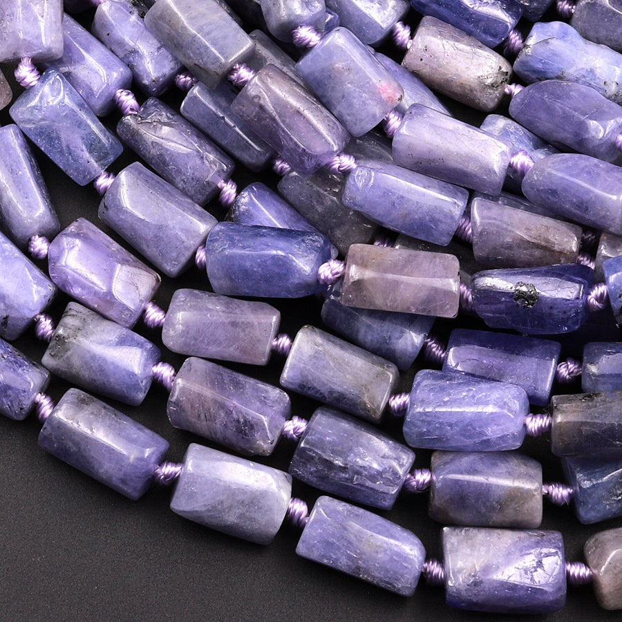 Raw Natural Tanzanite Tube Beads Organic Shape Real Genuine Purple Blue Gemstone 15.5" Strand