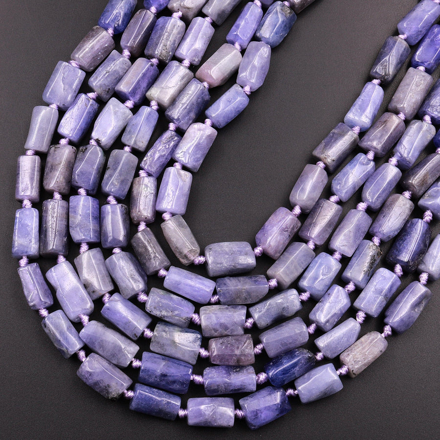 Raw Natural Tanzanite Tube Beads Organic Shape Real Genuine Purple Blue Gemstone 15.5" Strand