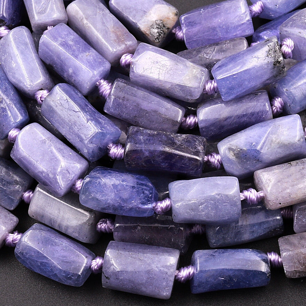 Raw Natural Tanzanite Tube Beads Organic Shape Real Genuine Purple Blue Gemstone 15.5" Strand