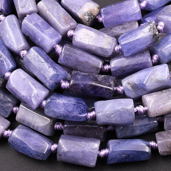Raw Natural Tanzanite Tube Beads Organic Shape Real Genuine Purple Blue Gemstone 15.5" Strand