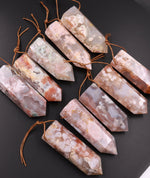 AAA Large Natural Cherry Blossom Agate Point Pendant Gemstone Tower Pendulum