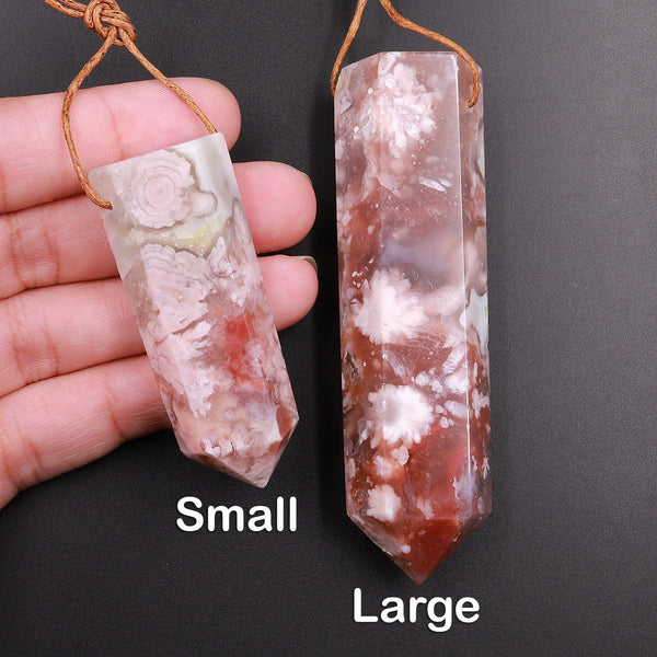AAA Large Natural Cherry Blossom Agate Point Pendant Gemstone Tower Pendulum