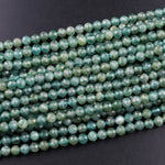 Micro Faceted Teal Green Apatite 5mm Round Beads Translucent Aqua Blue Green Gemstone 15.5" Strand
