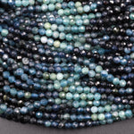 Natural Paraiba Blue Tourmaline Faceted 2mm 3mm Round Beads Gradient Shaded Gemstone 15.5" Strand