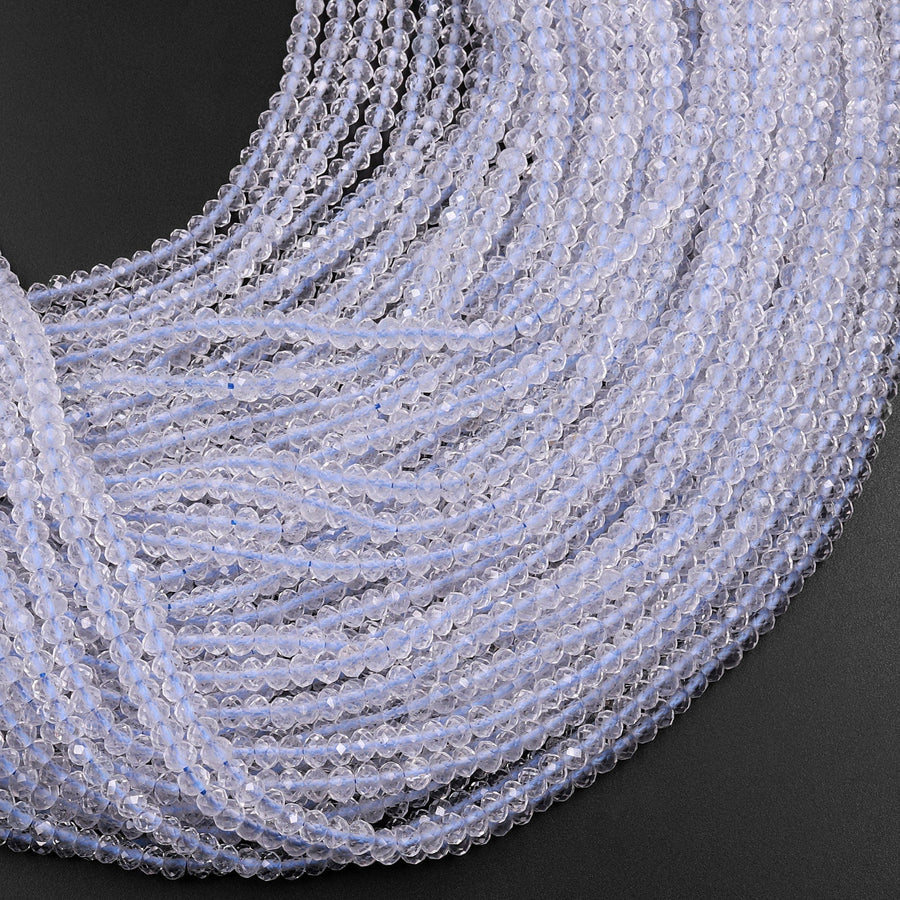 Micro Faceted Natural White Topaz 3mm Rondelle Beads Laser Diamond Cut Gemstone 15.5" Strand