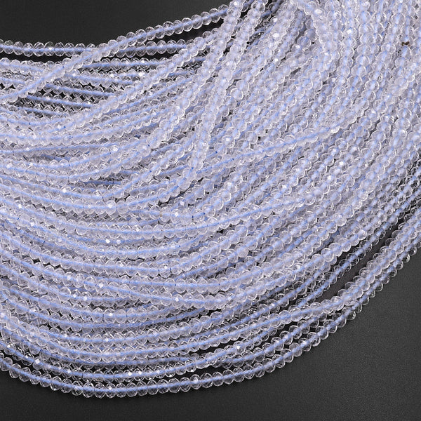 Micro Faceted Natural White Topaz 3mm Rondelle Beads Laser Diamond Cut Gemstone 15.5" Strand