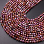 Genuine Natural Purple Pink Ruby Faceted 4mm 5mm Round Gemstone Beads 15.5" Strand