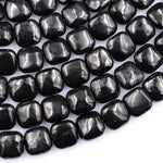 Genuine Natural Shungite 8mm 10mm Square Beads High Quality Black Lustrous Gemstone from Russia 15.5" Strand