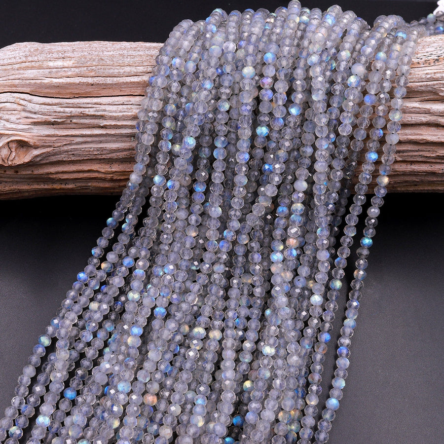 AAA Micro Faceted Natural Labradorite 4mm Round Beads 15.5" Strand
