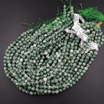Faceted Natural Green Tree Agate 4mm 6mm 8mm Round Beads 15.5" Strand