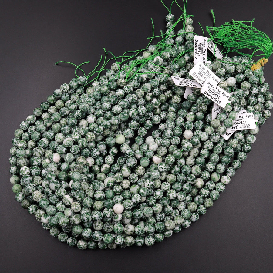 Faceted Natural Green Tree Agate 4mm 6mm 8mm Round Beads 15.5" Strand