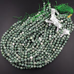 Faceted Natural Green Tree Agate 4mm 6mm 8mm Round Beads 15.5" Strand