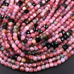 Natural Pink Tourmaline Faceted 4mm Cube Square Dice Beads Gemstone 15.5" Strand
