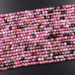Natural Pink Tourmaline Faceted 4mm Cube Square Dice Beads Gemstone 15.5" Strand