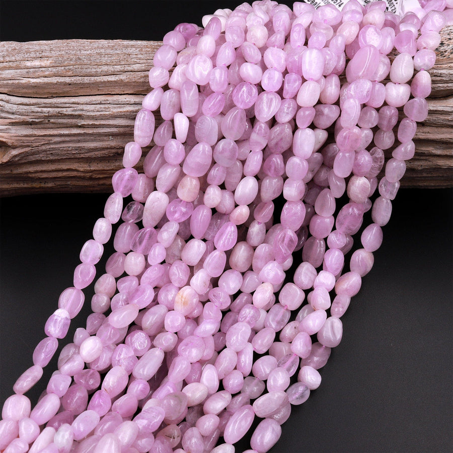 Natural Kunzite Freeform Rounded Pebble Nuggets Beads Lilac Pink Gemstone 15.5" Strand