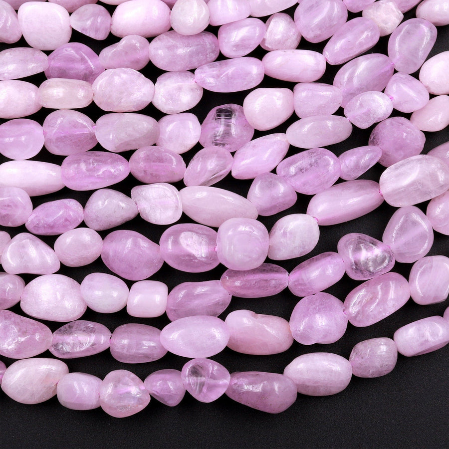 Natural Kunzite Freeform Rounded Pebble Nuggets Beads Lilac Pink Gemstone 15.5" Strand