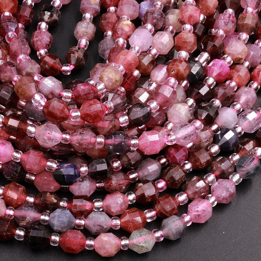 Genuine Natural Red Pink Spinel Gemstone Rounded Prism 6mm Beads 15.5" Strand
