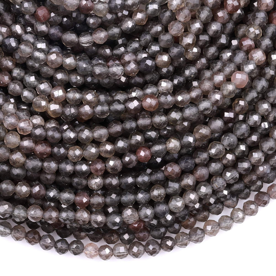 Rare Natural Smoky Obsidian Faceted 4mm Round Beads 15.5" Strand