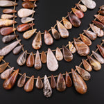 Natural Petrified Wood Teardrop Beads Top Side Drilled Pendant Focal Earthy Brown Tan Beige Taupe 15.5" Strand