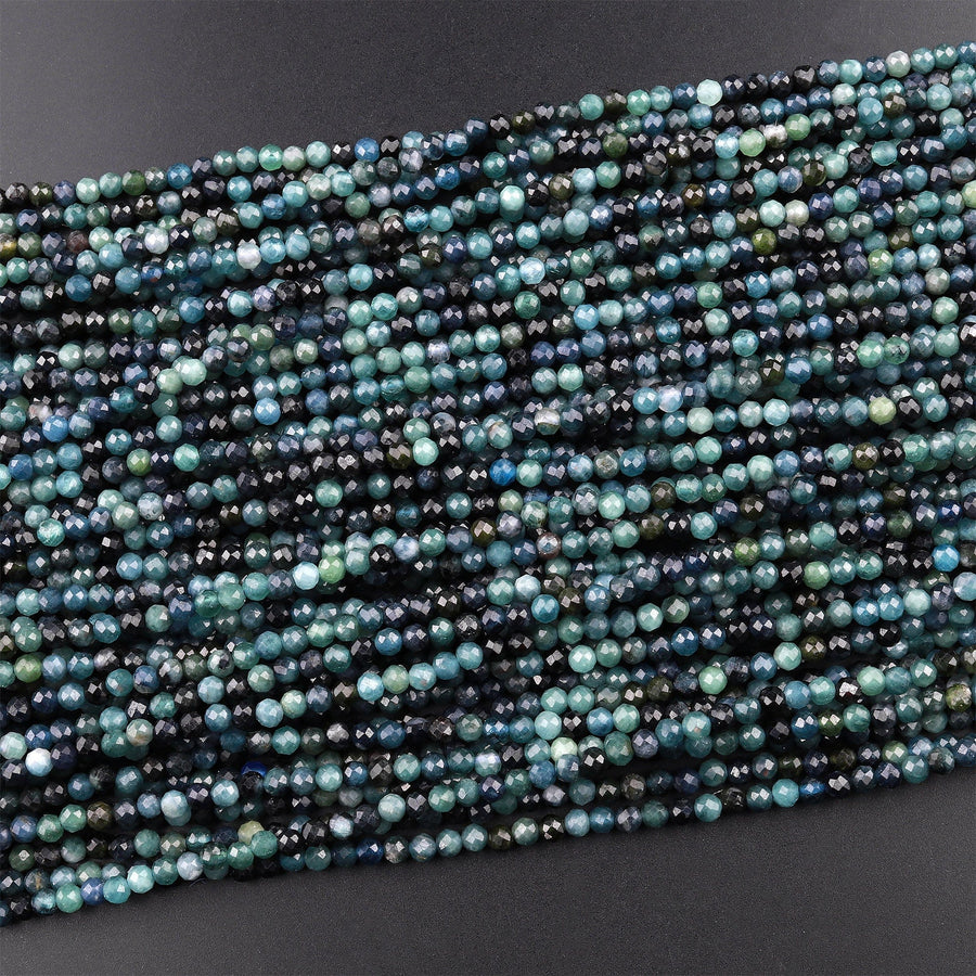 Natural Paraiba Blue Tourmaline Faceted 2mm 3mm 4mm Round Beads Gemstone 15.5" Strand