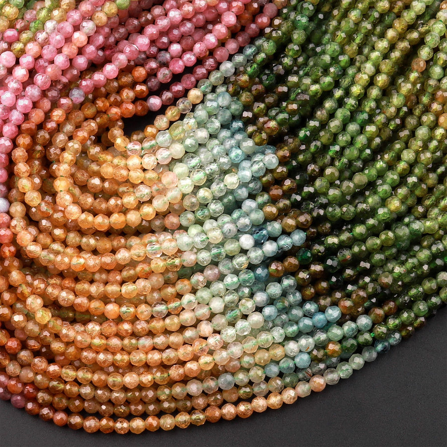 AAA Natural Multicolor Pink Green Yellow Tourmaline Micro Faceted 3mm Rondelle Gemstone Beads 15.5" Strand